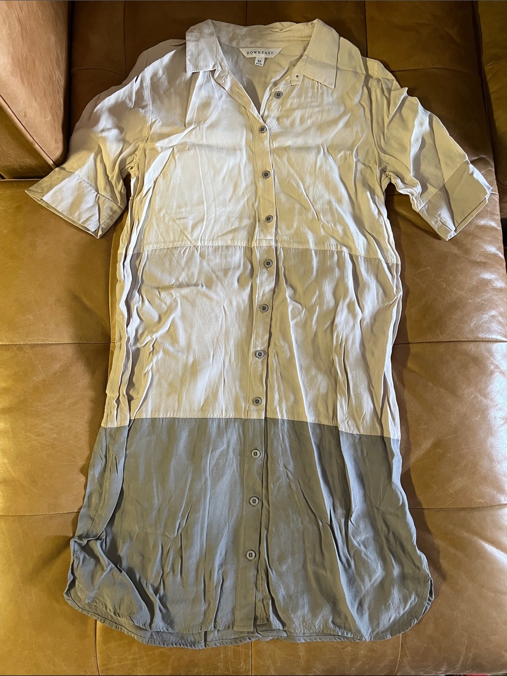 DownEast Short Sleeve Colorblock Button-Up Shirt dress - White & Gray